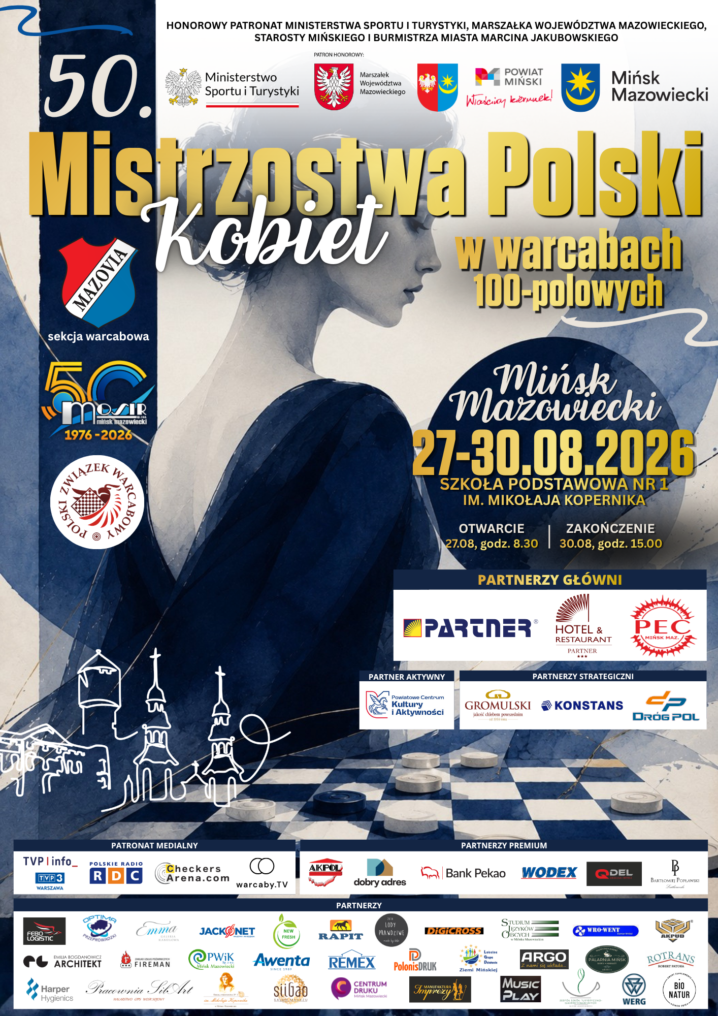Plakat 50. Mistrzostw Polski Kobiet w warcabach stupolowych